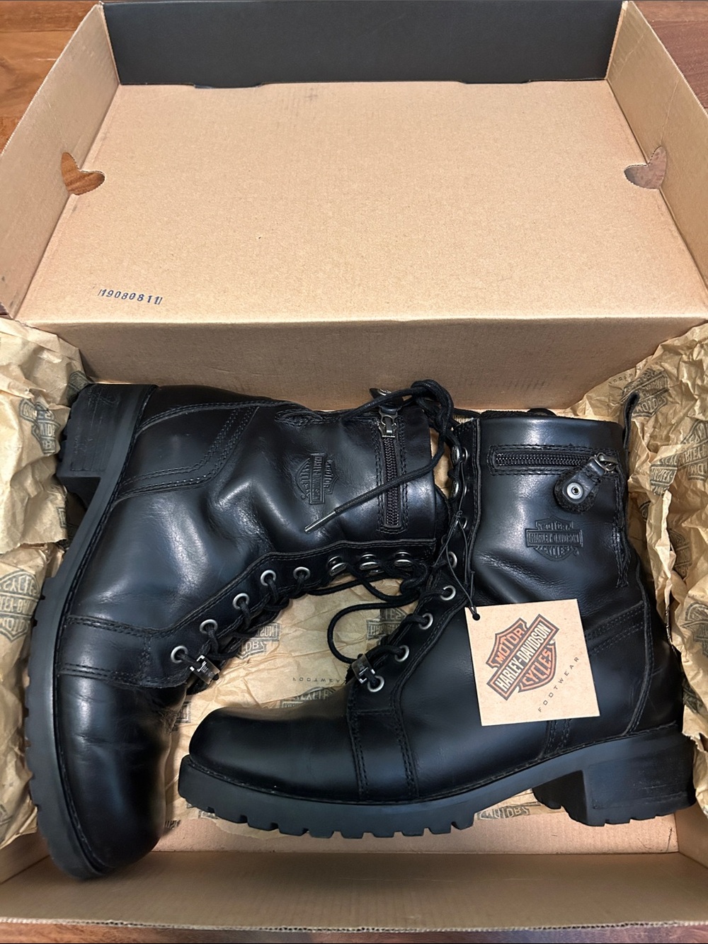 Harley-Davidson Women’s Black Leather Lace-Up Side-Zip Moto Boots - Picture 8 of 9
